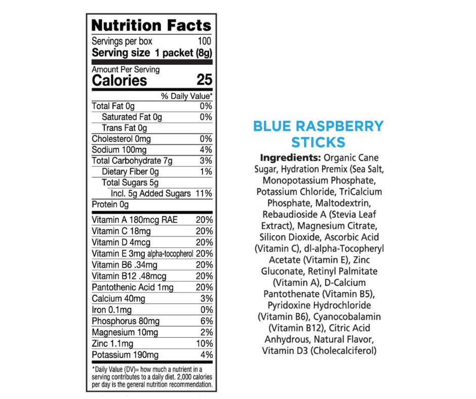 Blue Raspberry Nutrition Facts panel